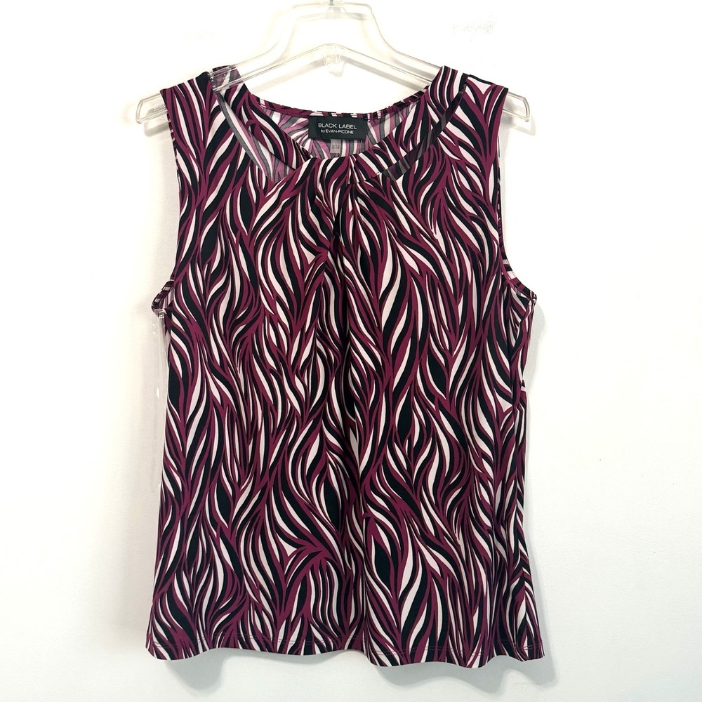 Black Label Evan Picone Sleeveless Top Keyhole Front Neckline L Purple Work‎ NEW